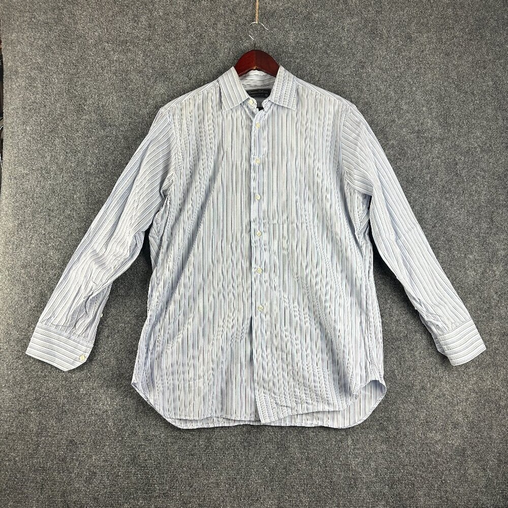 Tom James Shirt Mens 16 Blue Stripe Cotton Button Up Executive Collection